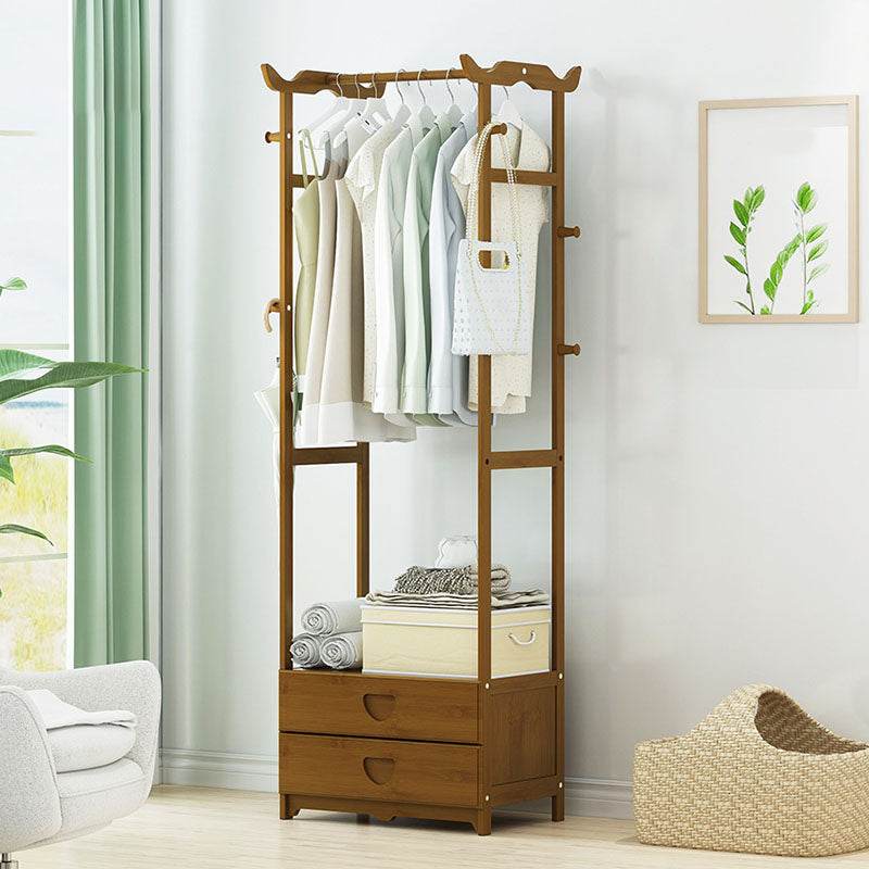 Free Standing Coat Rack Scandinavian Style Wooden Hall Stand with Drawer