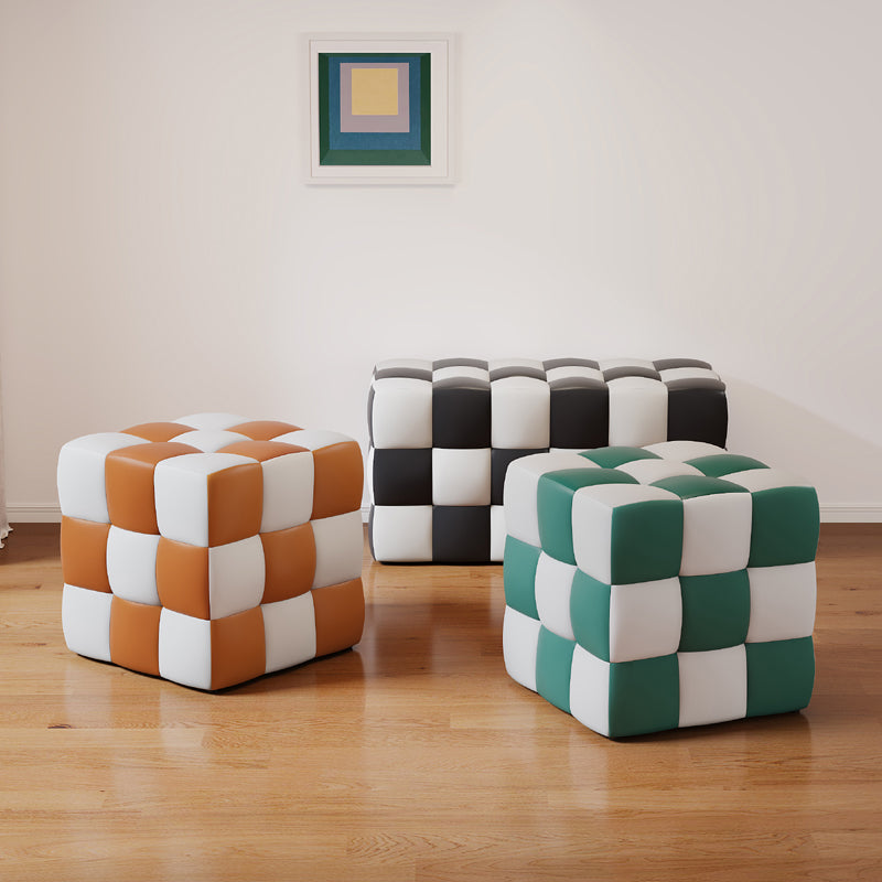 Contemporary Home Square Ottoman Leather Foot Stool with Black Legs