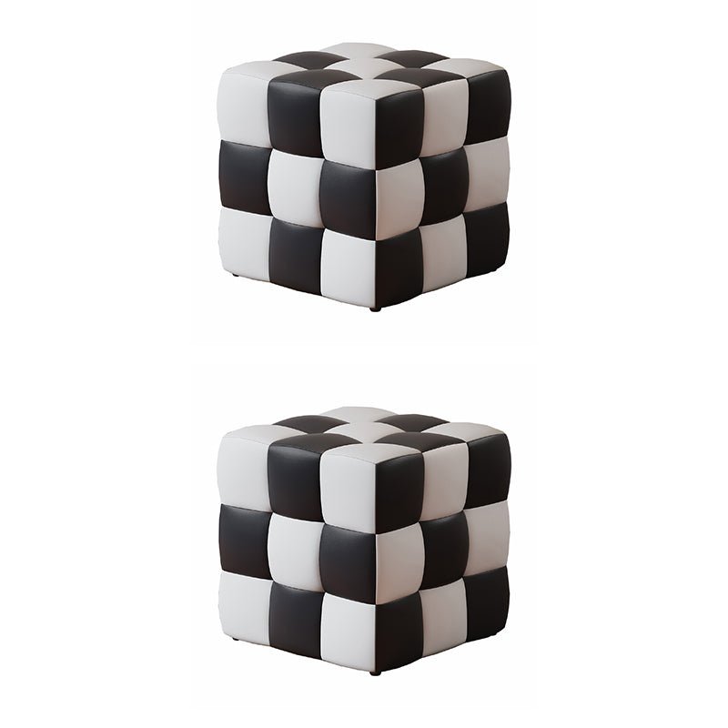 Contemporary Home Square Ottoman Leather Foot Stool with Black Legs