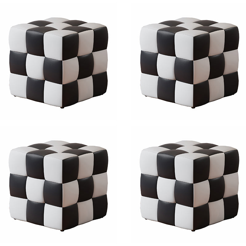 Contemporary Home Square Ottoman Leather Foot Stool with Black Legs
