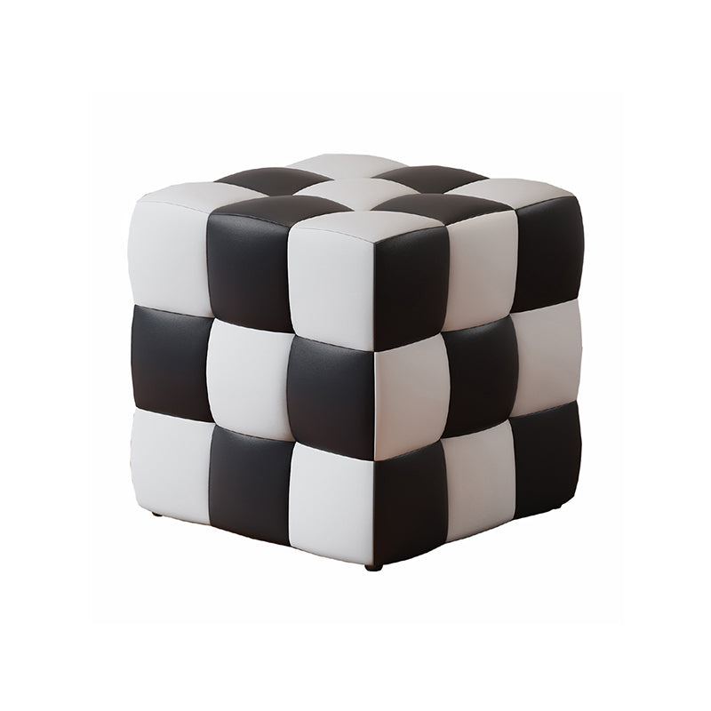 Contemporary Home Square Ottoman Leather Foot Stool with Black Legs