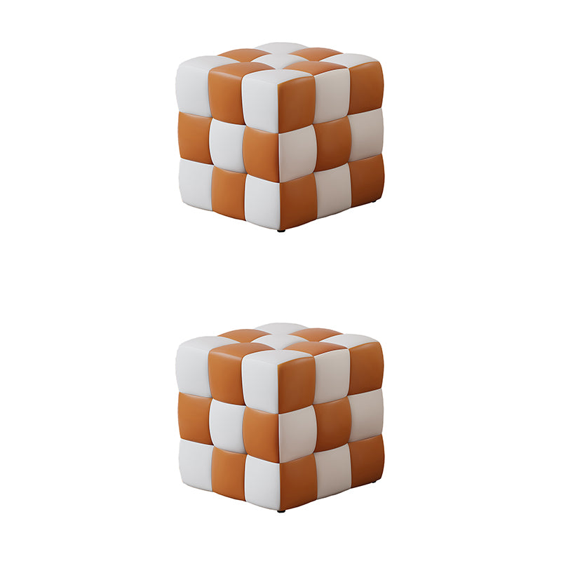 Contemporary Home Square Ottoman Leather Foot Stool with Black Legs