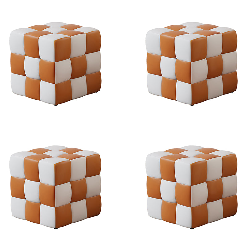 Contemporary Home Square Ottoman Leather Foot Stool with Black Legs