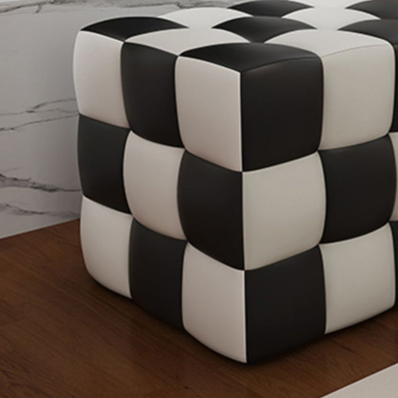 Contemporary Home Square Ottoman Leather Foot Stool with Black Legs