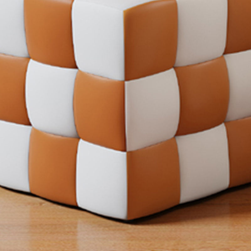 Contemporary Home Square Ottoman Leather Foot Stool with Black Legs