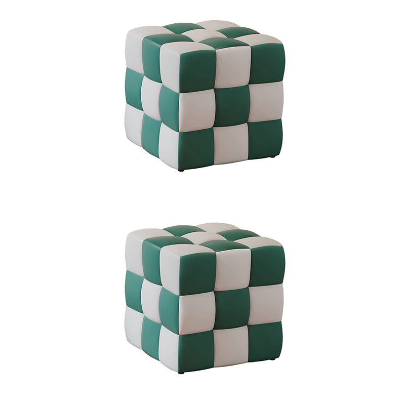 Contemporary Home Square Ottoman Leather Foot Stool with Black Legs