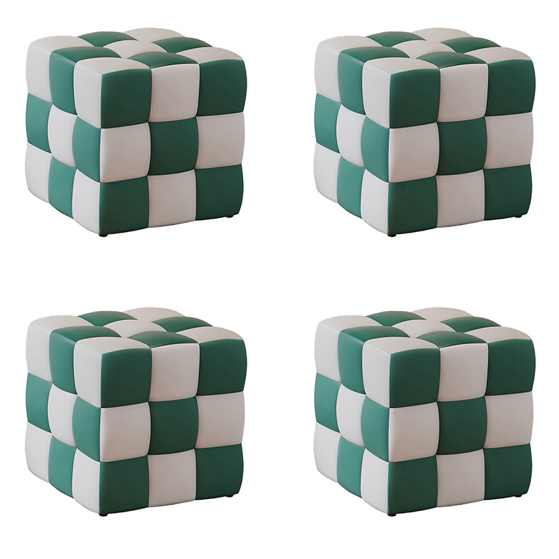 Contemporary Home Square Ottoman Leather Foot Stool with Black Legs