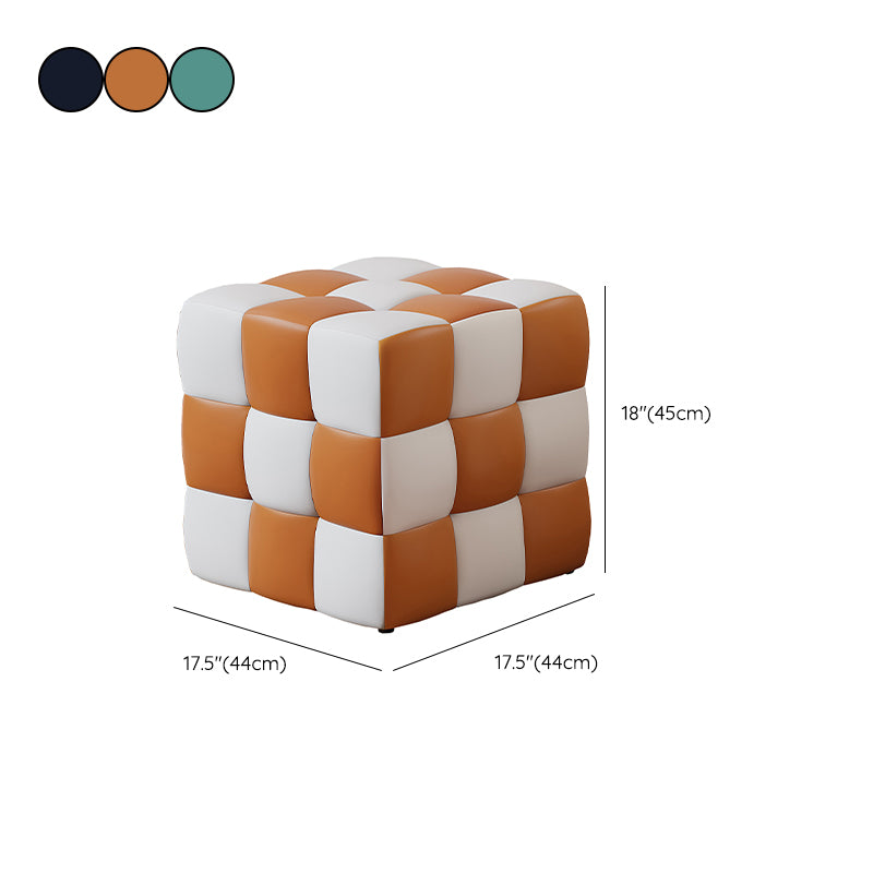 Contemporary Home Square Ottoman Leather Foot Stool with Black Legs