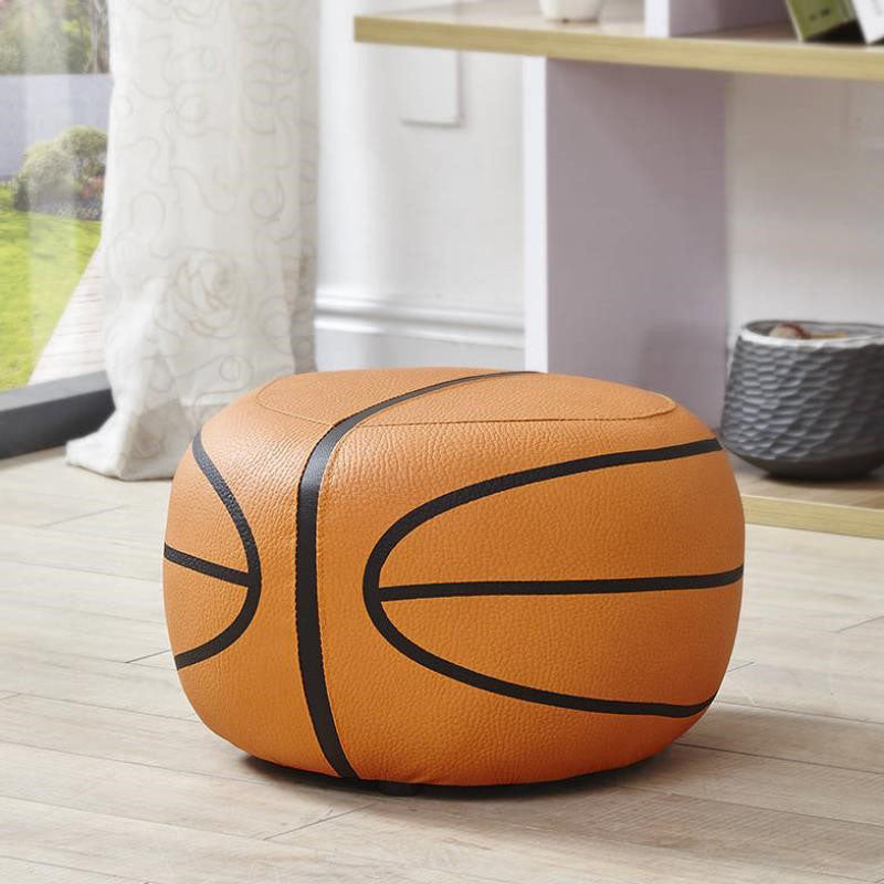 Modern Pouf Ottoman Faux Leather Water Resistant Upholstered Spherical Ottoman