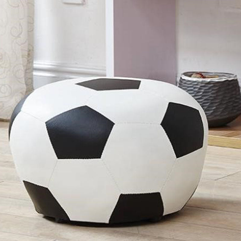 Modern Pouf Ottoman Faux Leather Water Resistant Upholstered Spherical Ottoman