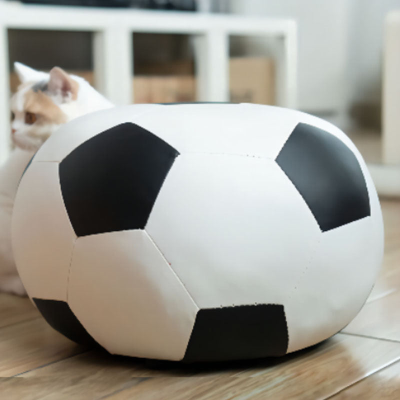 Modern Pouf Ottoman Faux Leather Water Resistant Upholstered Spherical Ottoman