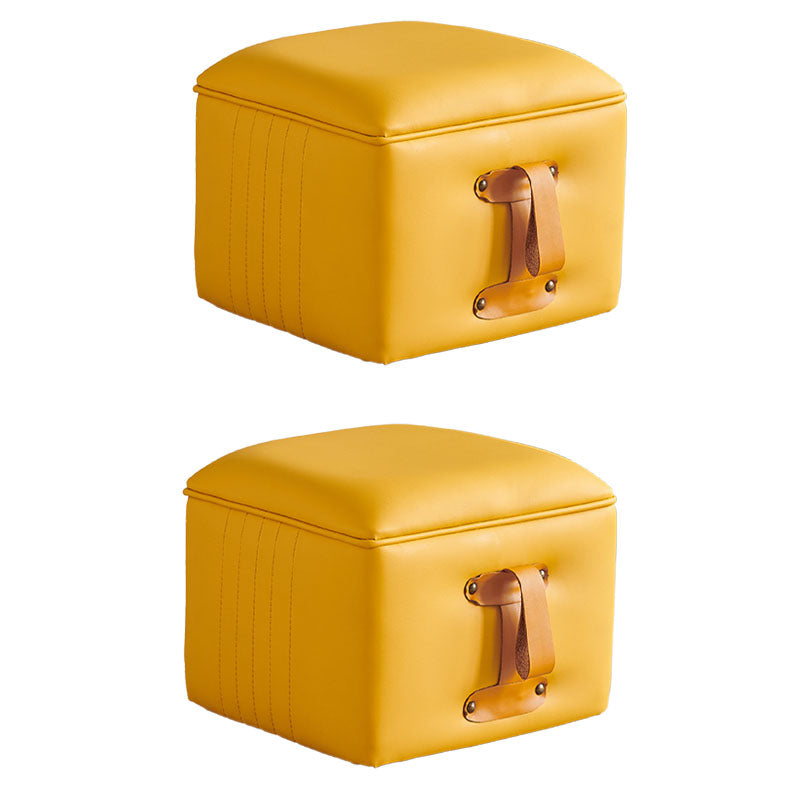 Glam Pouf Ottoman Genuine Leather Stain Resistant Upholstered Solid Color Square Ottoman