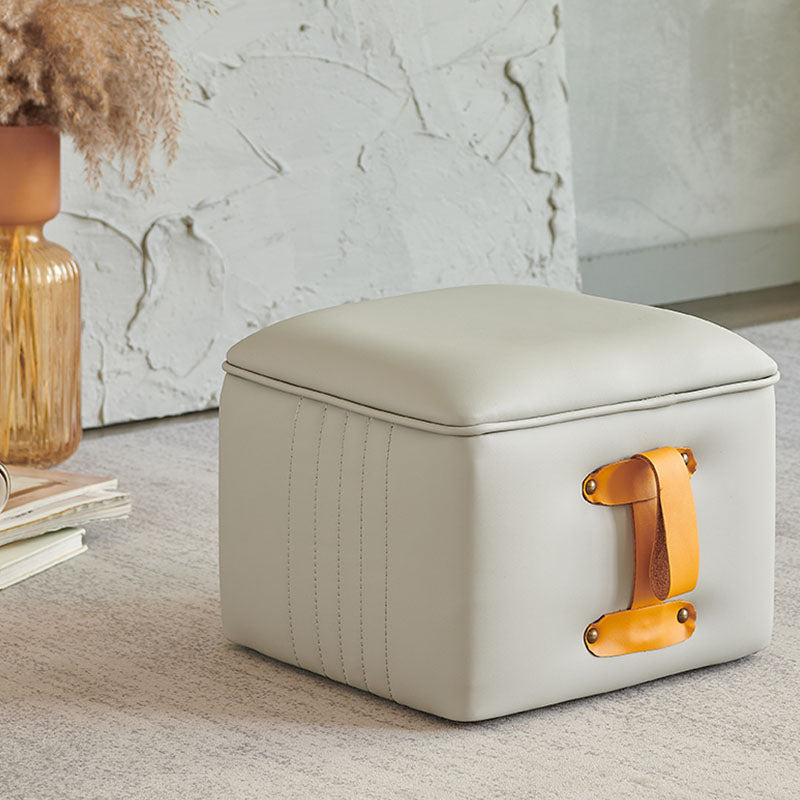 Glam Pouf Ottoman Genuine Leather Stain Resistant Upholstered Solid Color Square Ottoman