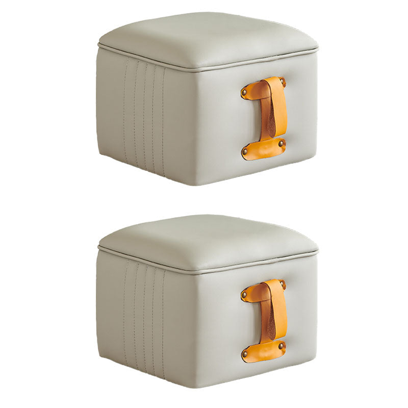 Glam Pouf Ottoman Genuine Leather Stain Resistant Upholstered Solid Color Square Ottoman