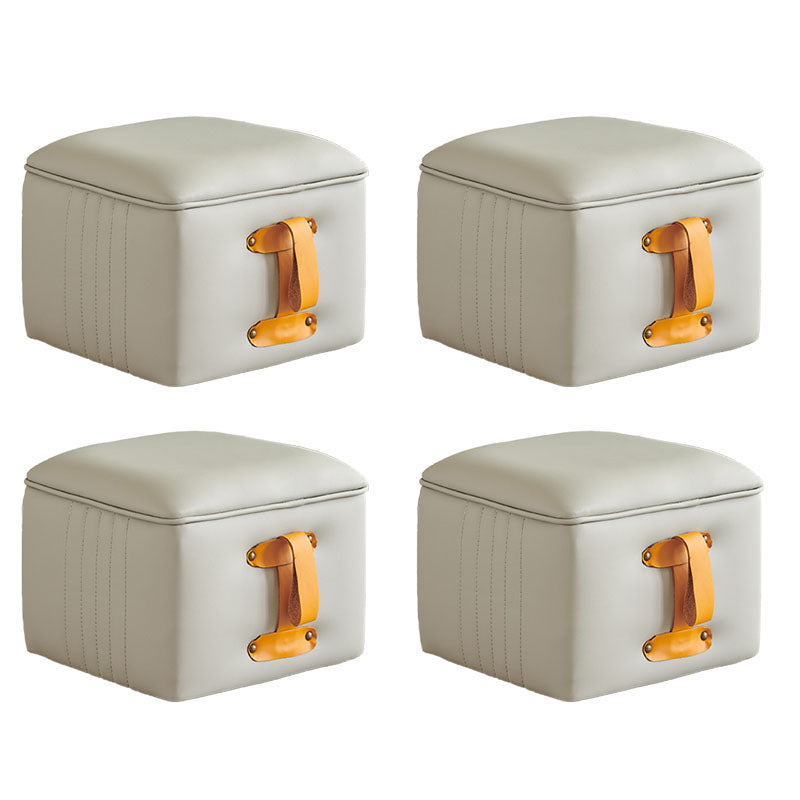 Glam Pouf Ottoman Genuine Leather Stain Resistant Upholstered Solid Color Square Ottoman