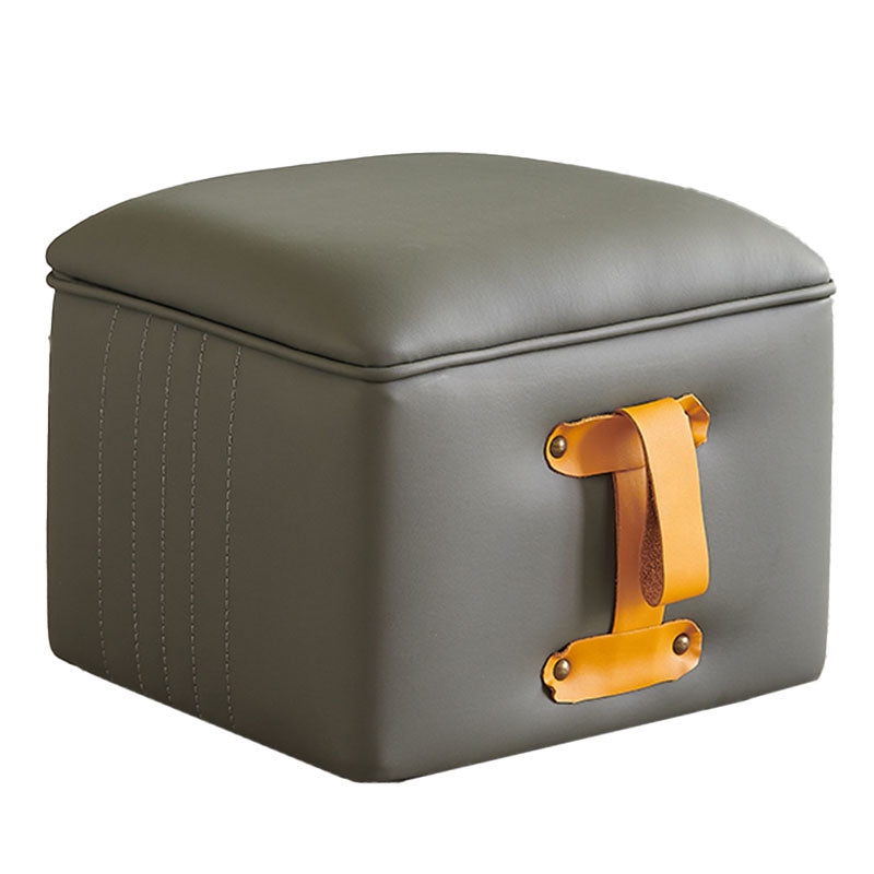 Glam Pouf Ottoman Genuine Leather Stain Resistant Upholstered Solid Color Square Ottoman