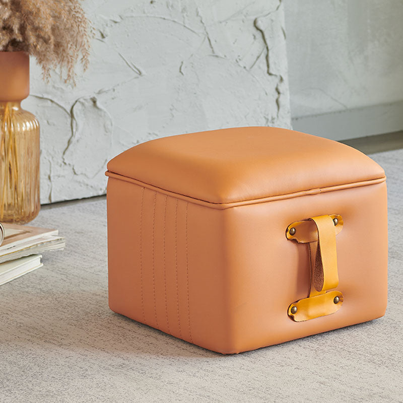 Glam Pouf Ottoman Genuine Leather Stain Resistant Upholstered Solid Color Square Ottoman