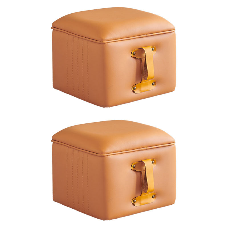 Glam Pouf Ottoman Genuine Leather Stain Resistant Upholstered Solid Color Square Ottoman