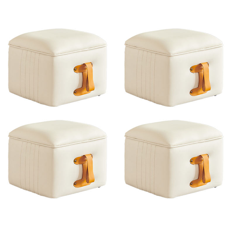 Glam Pouf Ottoman Genuine Leather Stain Resistant Upholstered Solid Color Square Ottoman