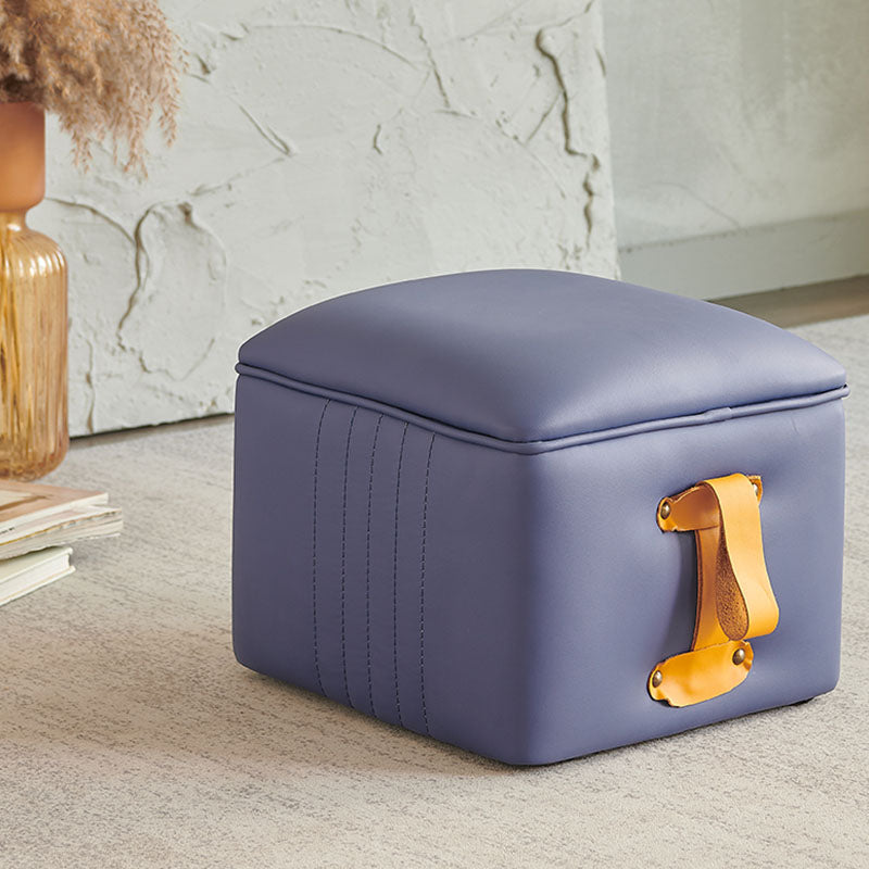 Glam Pouf Ottoman Genuine Leather Stain Resistant Upholstered Solid Color Square Ottoman