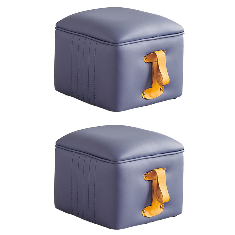 Glam Pouf Ottoman Genuine Leather Stain Resistant Upholstered Solid Color Square Ottoman