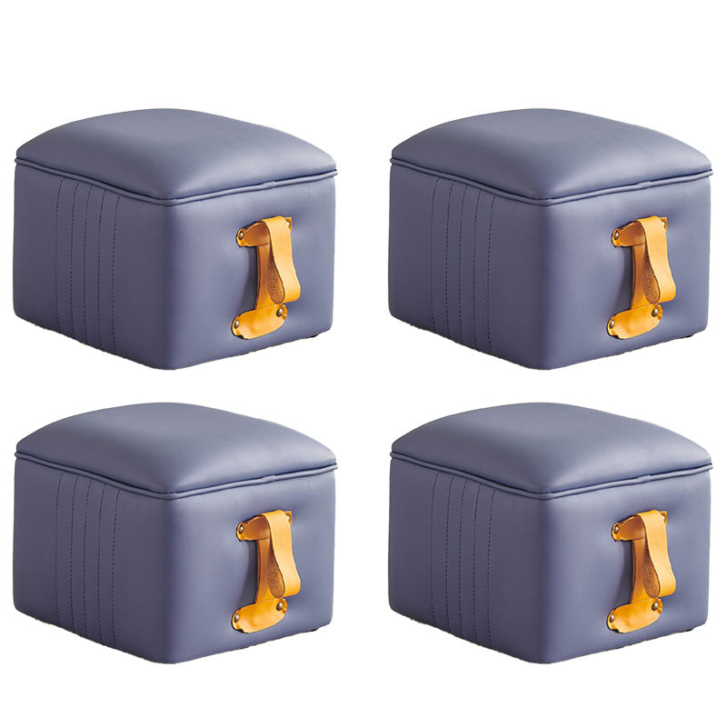 Glam Pouf Ottoman Genuine Leather Stain Resistant Upholstered Solid Color Square Ottoman