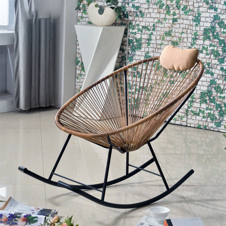 Mid-Century Modern Single Rocking Chair Indoor Rattan Rocking Chair