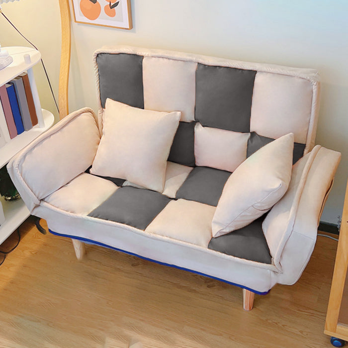 Convertible Leather Sofa Living Room Rolled Arm Loveseat with Pillows