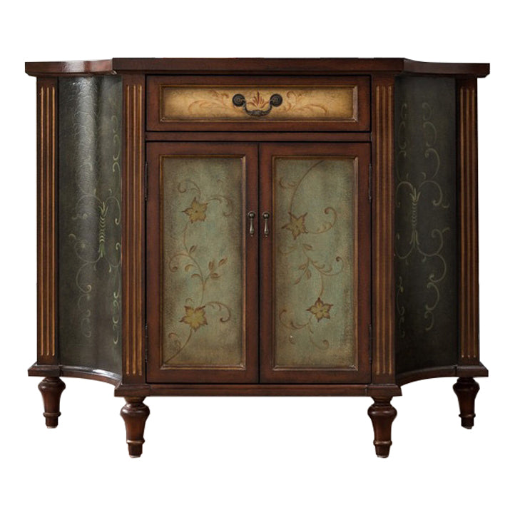 Mid-Century Modern Distressed Wood Storage Cabinet 1 - Door & 1 - Drawer Cabinet