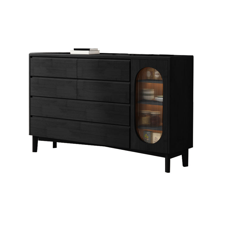 1-Door and 6-Drawer Chest Rubberwood 47.2" Wide Cabinet with Rattan Accent