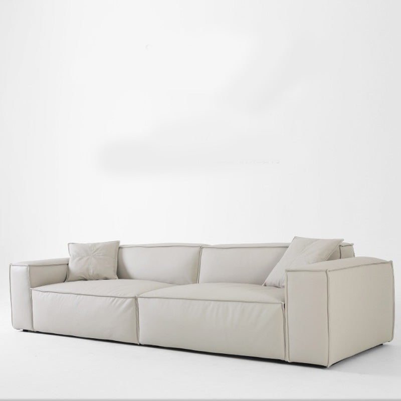 Ultra-Modern Genuine Sofa with Pillow Back and Square Arm in Wood