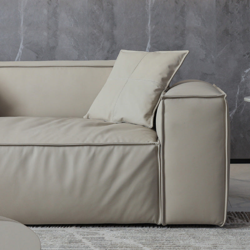 Ultra-Modern Genuine Sofa with Pillow Back and Square Arm in Wood