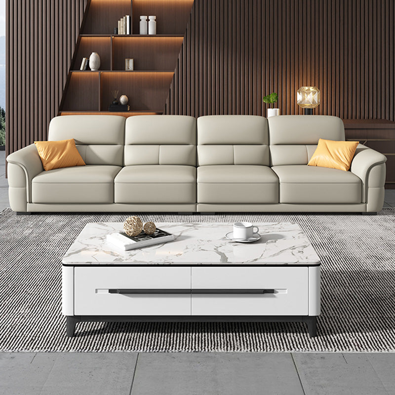Ultra-Modern Genuine Sofa with Pillow Back and Rolled Arm in Wood