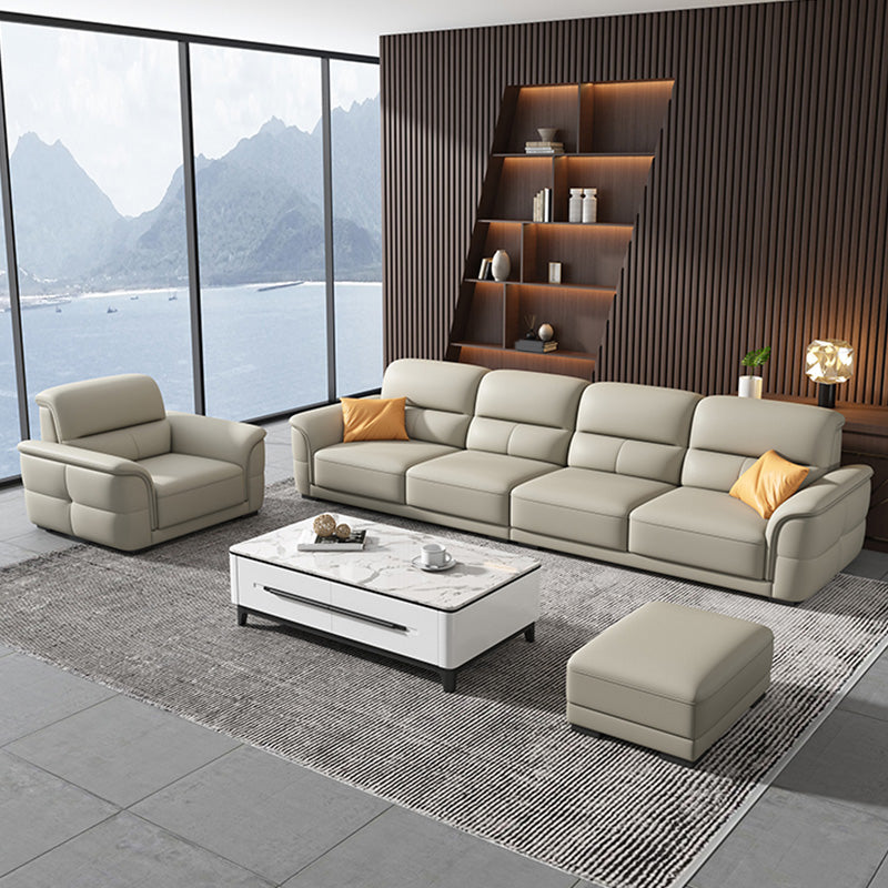 Ultra-Modern Genuine Sofa with Pillow Back and Rolled Arm in Wood