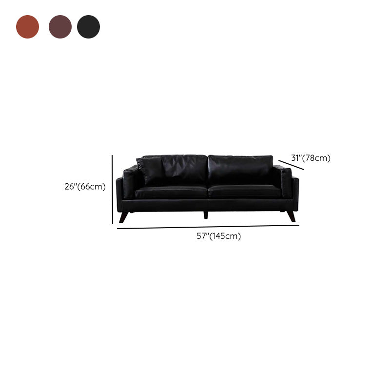Square Arm Sofa 25.98" High Faux Leather Sofa with 2 Pillows