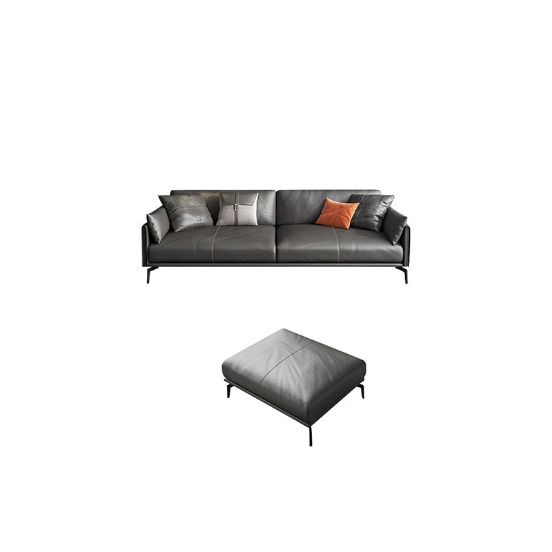 Square Arm Sofa 33.46" High Genuine Leather Sofa with Loose Back
