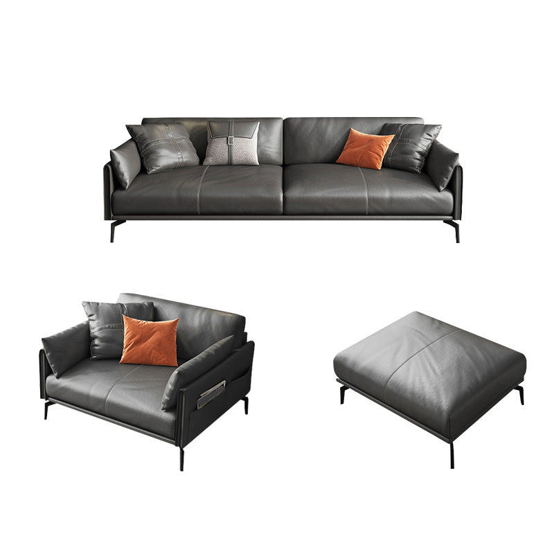Square Arm Sofa 33.46" High Genuine Leather Sofa with Loose Back