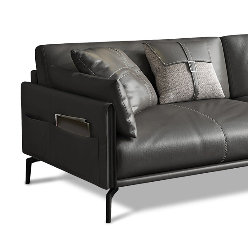 Square Arm Sofa 33.46" High Genuine Leather Sofa with Loose Back