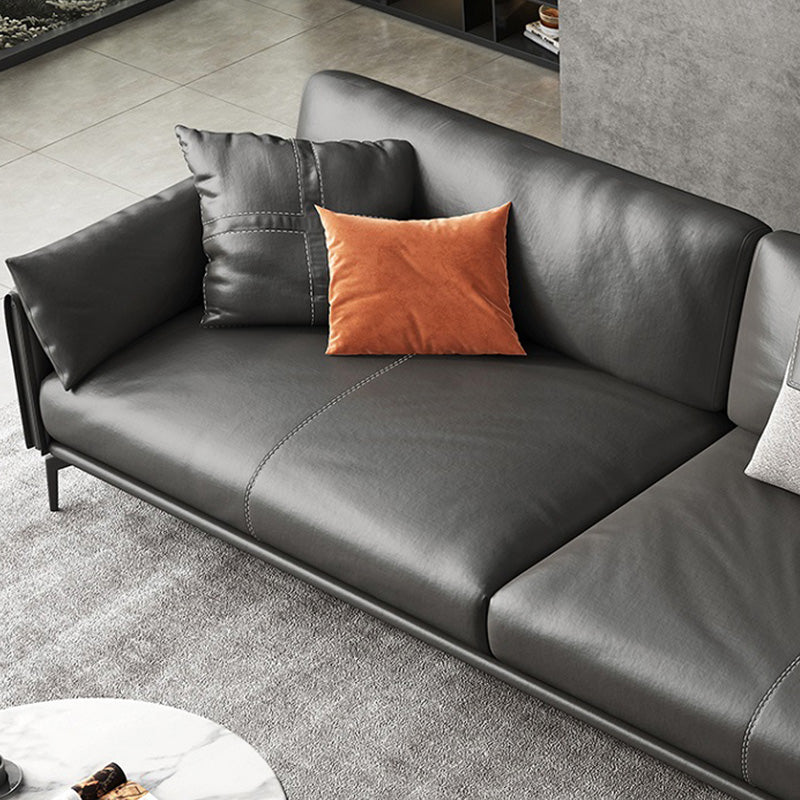 Square Arm Sofa 33.46" High Genuine Leather Sofa with Loose Back