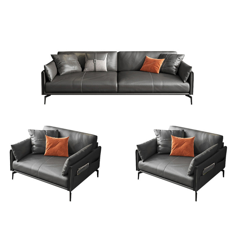 Square Arm Sofa 33.46" High Genuine Leather Sofa with Loose Back
