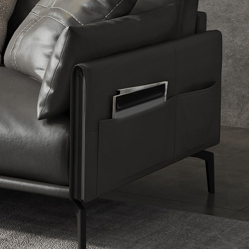 Square Arm Sofa 33.46" High Genuine Leather Sofa with Loose Back