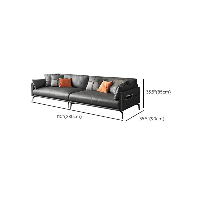 Square Arm Sofa 33.46" High Genuine Leather Sofa with Loose Back