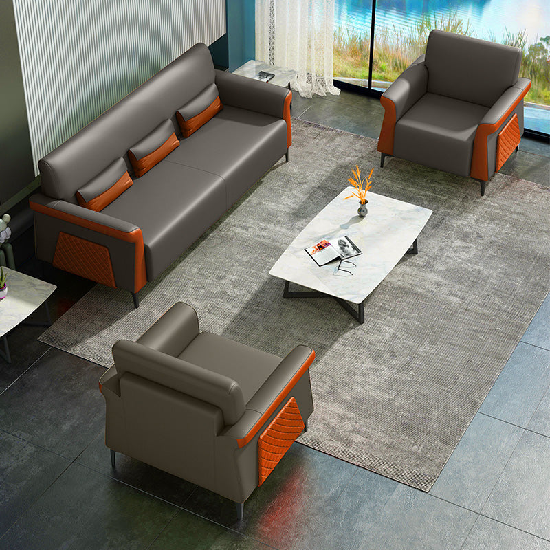 Flared Arm Sofa 30.31" High Faux Leather Sofa with Loose Back