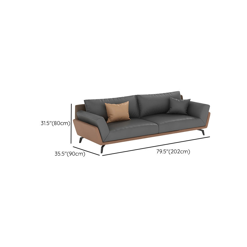 Gray Faux Leather Sofa 31.49" High Square Arm Sofa with Pillows