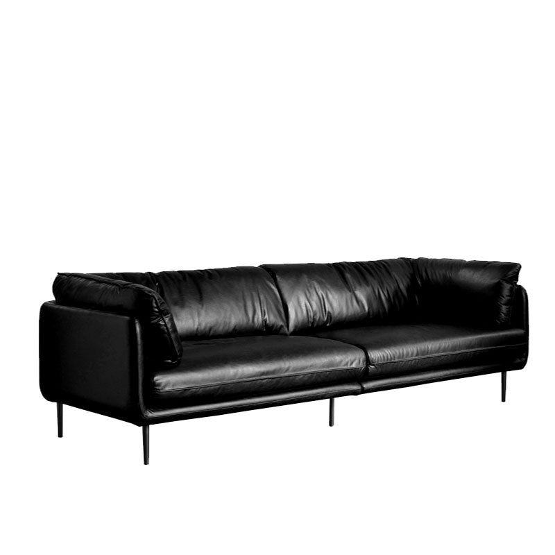 Contemporary 31.49" High Sofa Genuine Leather Tuxedo Arm Sofa