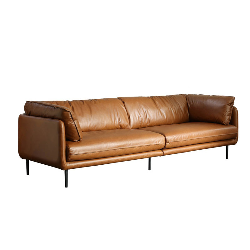 Contemporary 31.49" High Sofa Genuine Leather Tuxedo Arm Sofa