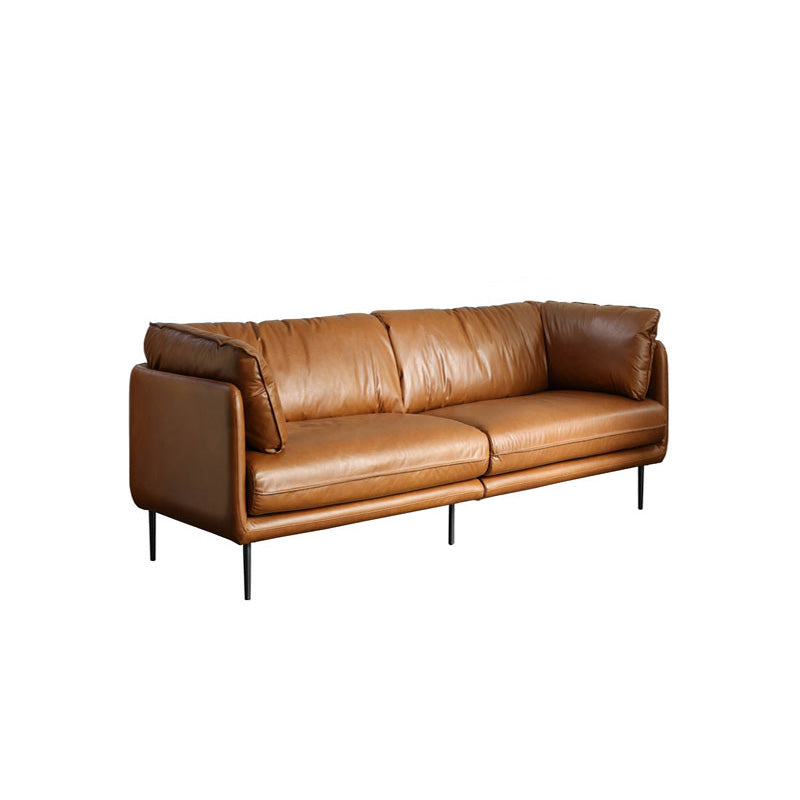Contemporary 31.49" High Sofa Genuine Leather Tuxedo Arm Sofa