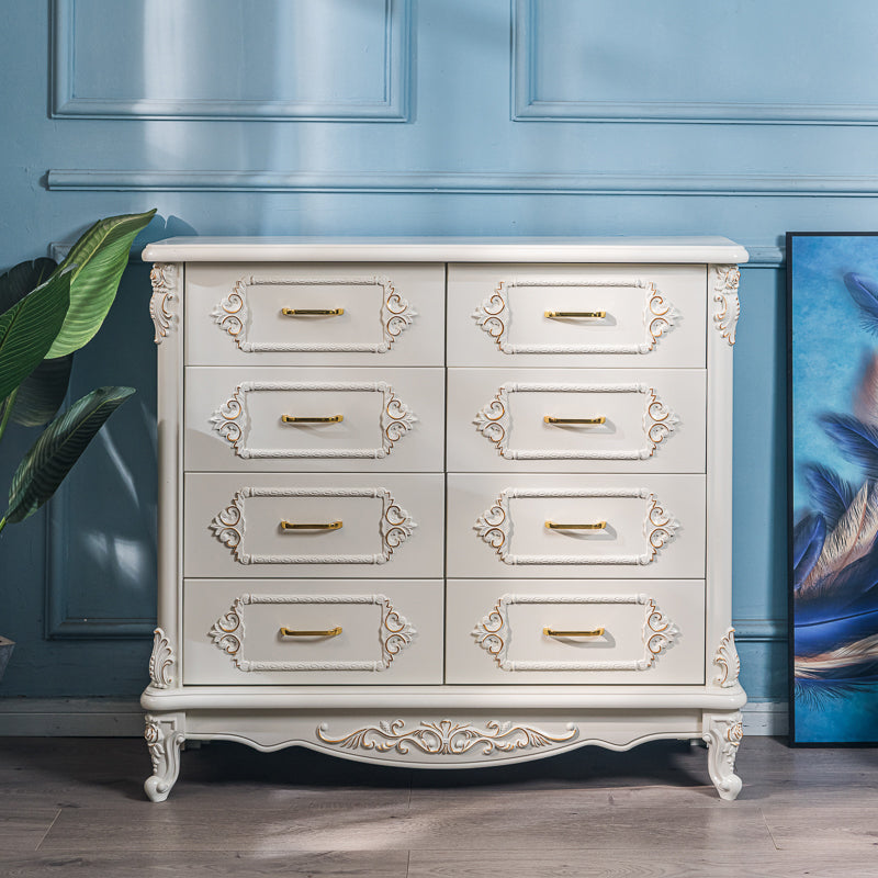 Mid-century Modern Solid Wood Chest in White Rectangle Cabinet with Drawers