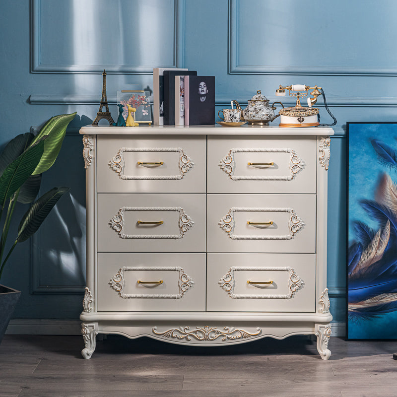 Mid-century Modern Solid Wood Chest in White Rectangle Cabinet with Drawers