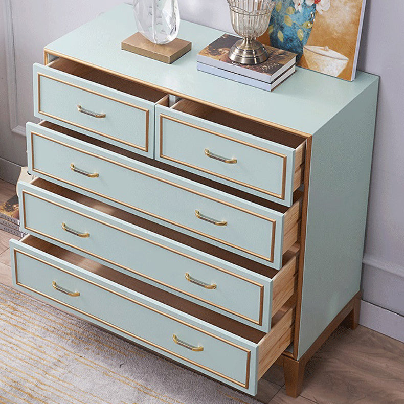 Mid-century Modern Wooden Chest in Blue Rectangle Accent Chest with Drawers